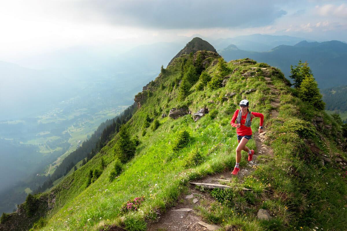 Trail runner on the Wasserngrat above Gstaad, Switzerland