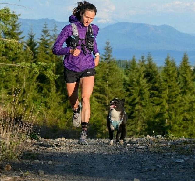 Trail Runner Krissy Moehl out with her dog PD