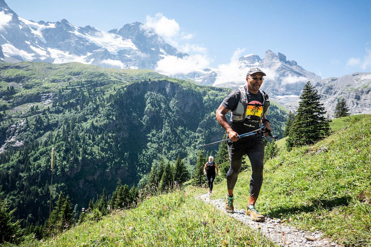 A trail runner on Bernese Oberland single track